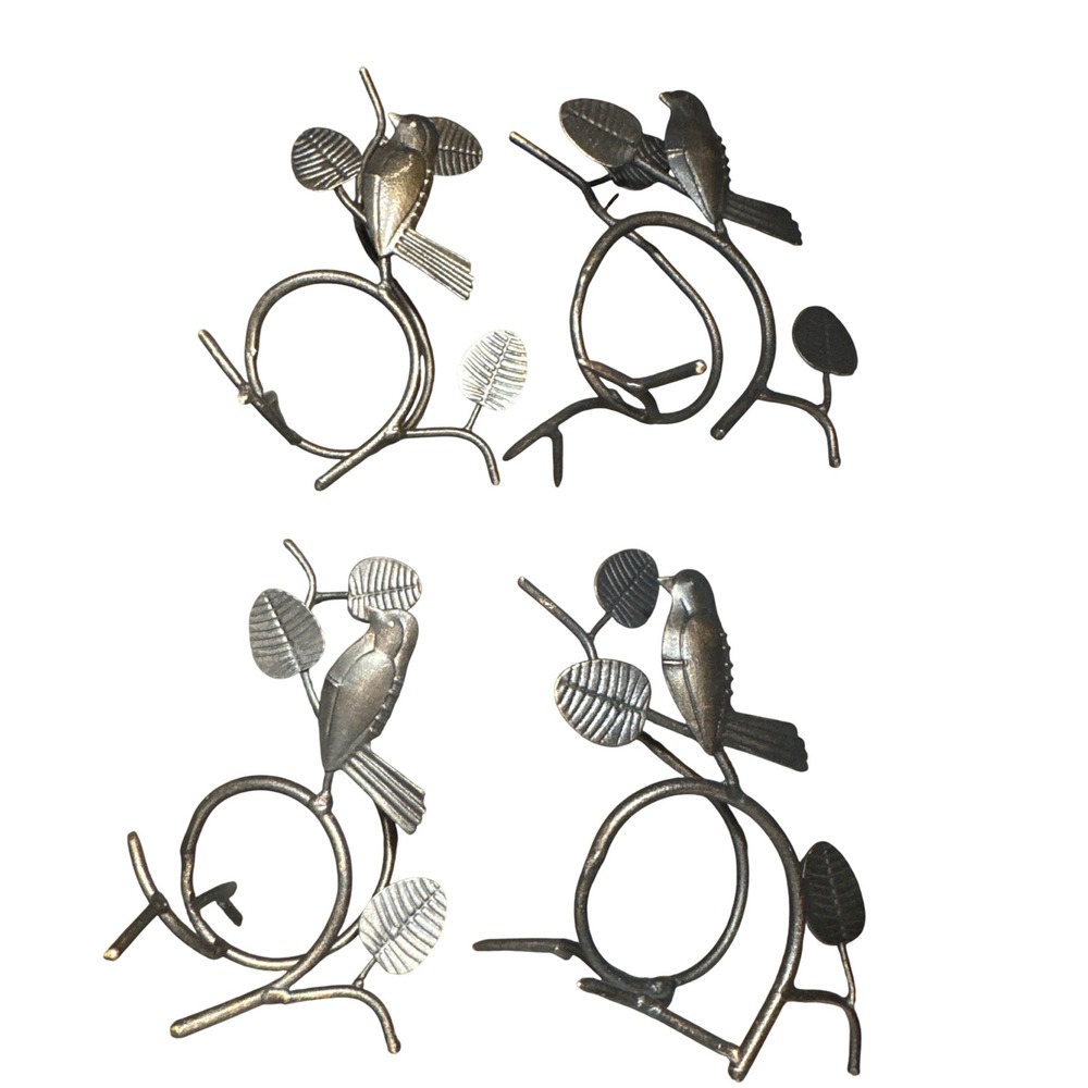 Pier 1 Bird on a Branch Napkin Rings Set of 4 Dark Bronze Metal Rustic Nature